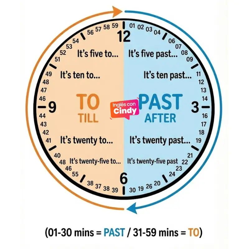 Reloj Past y To explicación visual