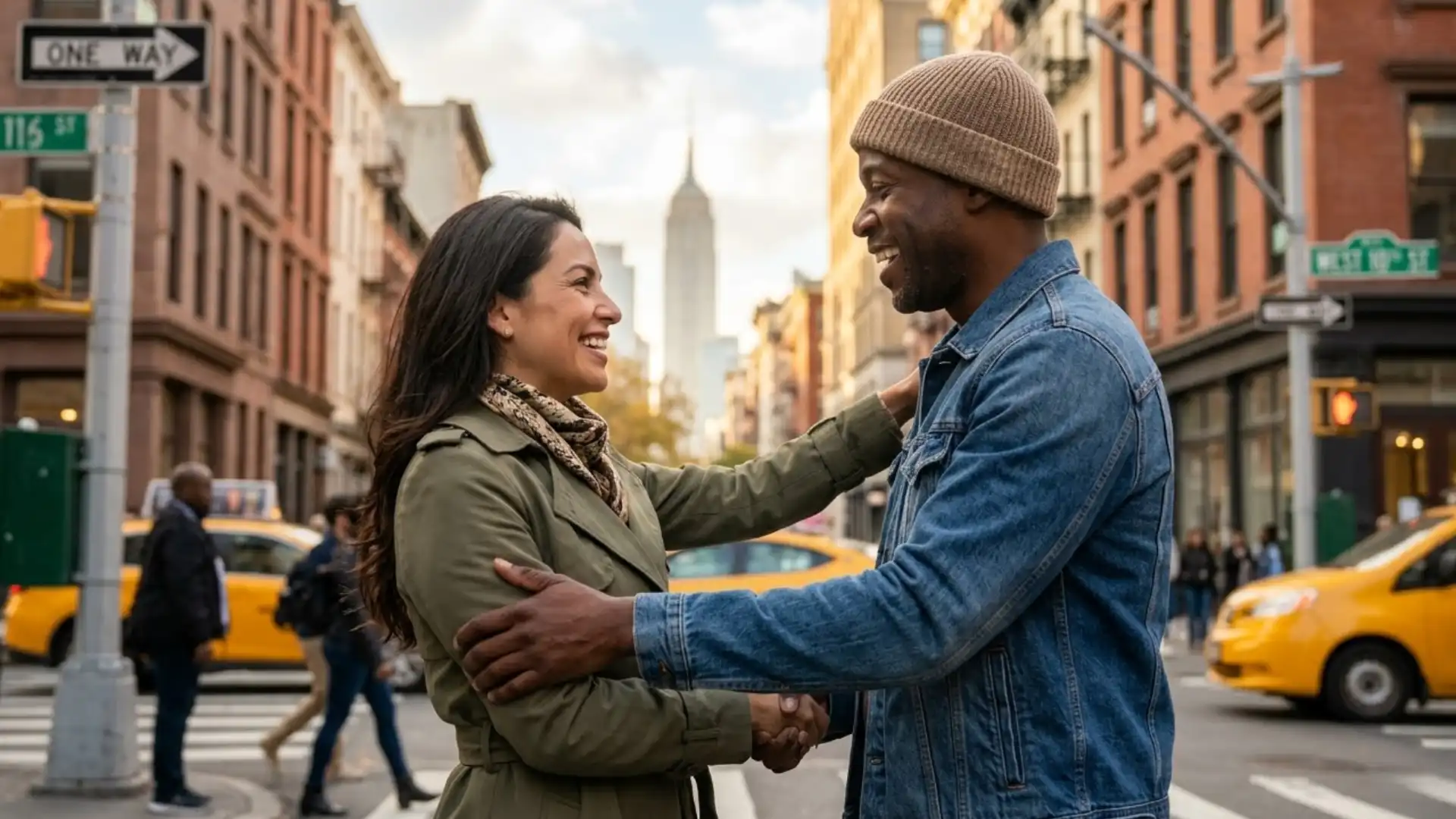 Personas saludándose en Nueva York - Inglés con Cindy