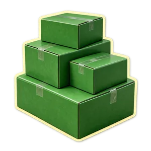 Four rectangular green boxes