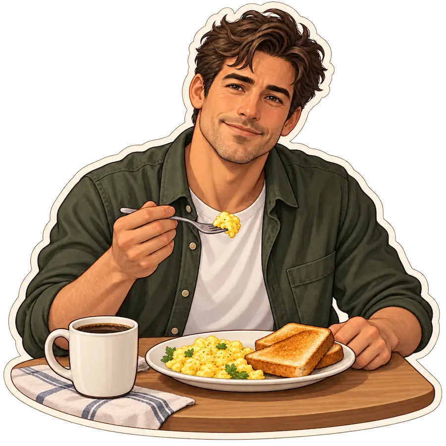 Ethan desayunando